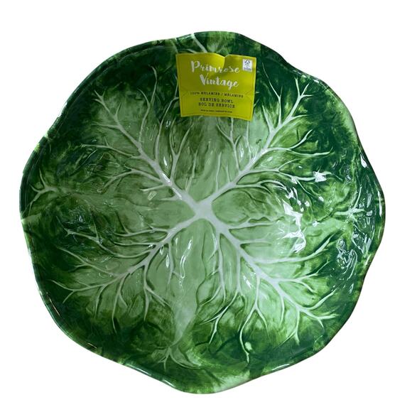 NEW Primrose Vintage Green Cabbage Leaf Melamine Salad Serving Bowl 10" Embossed - Picture 2 of 12